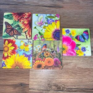 Vintage Floral Butterfly 5pc Coaster Set